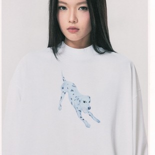 T恤 印花轻绒感长袖 半高领宽松长TEE 斑点狗数码 todaynowind