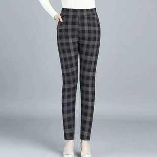 女外穿格子裤 新款 加绒加厚高腰妈妈保暖裤 秋冬季 子 中老年女士棉裤