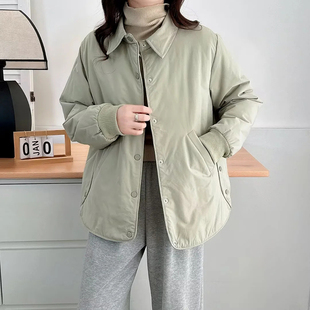 胖mm200斤时尚 2025秋冬新款 遮肉翻领棉衣女洋气夹棉外套 女装 大码