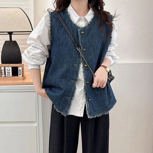 大码女装2025春季新款牛仔马甲