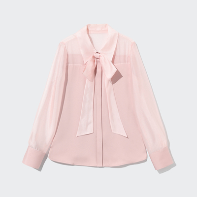 蔚雯百搭长袖拼接蝴蝶结衬衫