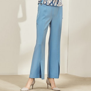 伊诗夏兰薇开叉气质高腰长裤女通勤春季新款显瘦垂坠感直筒休闲裤