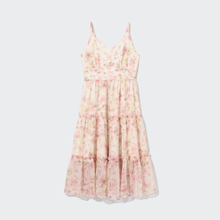 idole奕多v领雪纺连衣裙女夏季新款碎花吊带裙度假气质长裙小个子