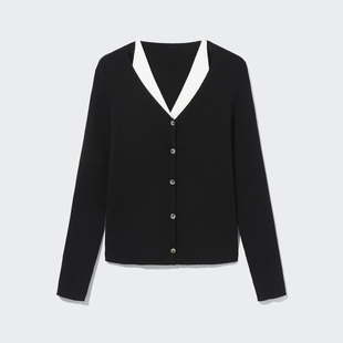 idole奕多v领套头假两件针织衫女2024新款春秋设计感修身气质上衣
