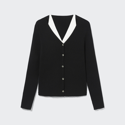 奕多v领套头假两件针织衫