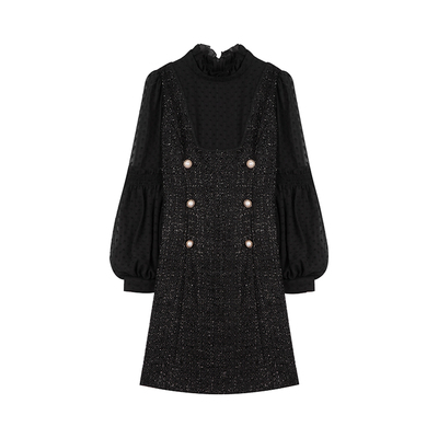 蔚雯小香风灯笼袖连衣裙