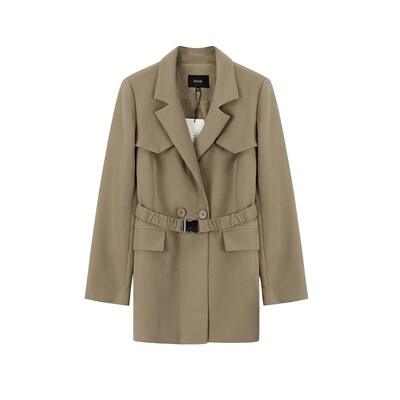 idole奕多设计感长袖腰带西装