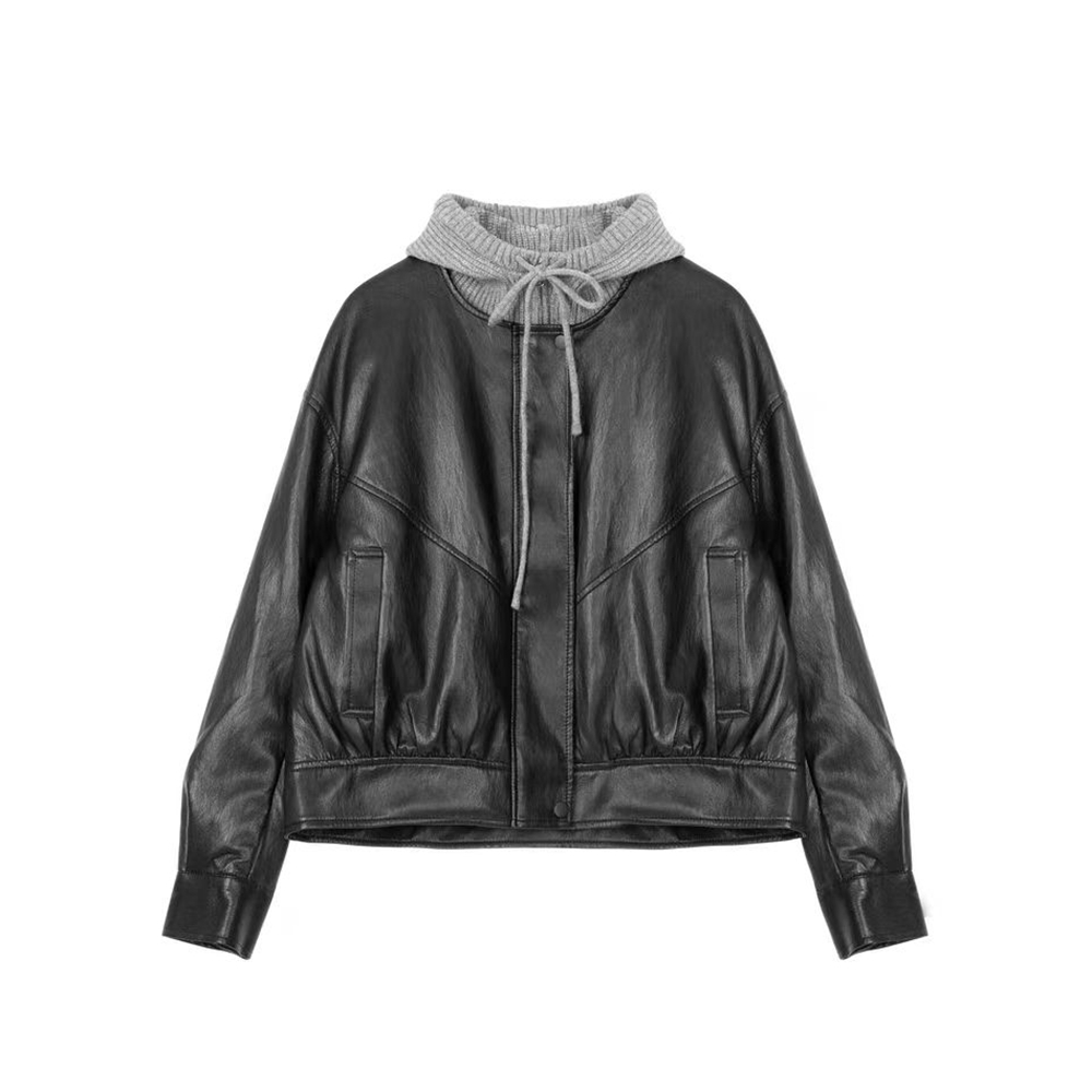 休闲黑色短款连帽羽绒服