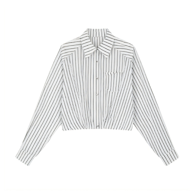 蔚雯设计感长袖短款条纹衬衫