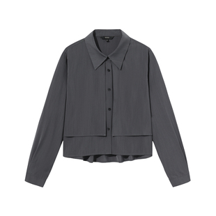 idole奕多设计感别致衬衫女2024秋季新款小个子拼接衬衣气质上衣