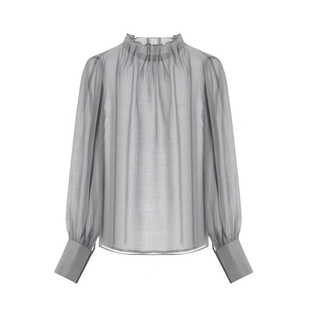 idole奕多2024冬季新款立领泡泡袖上衣女洋气小衫内搭打底衫上衣