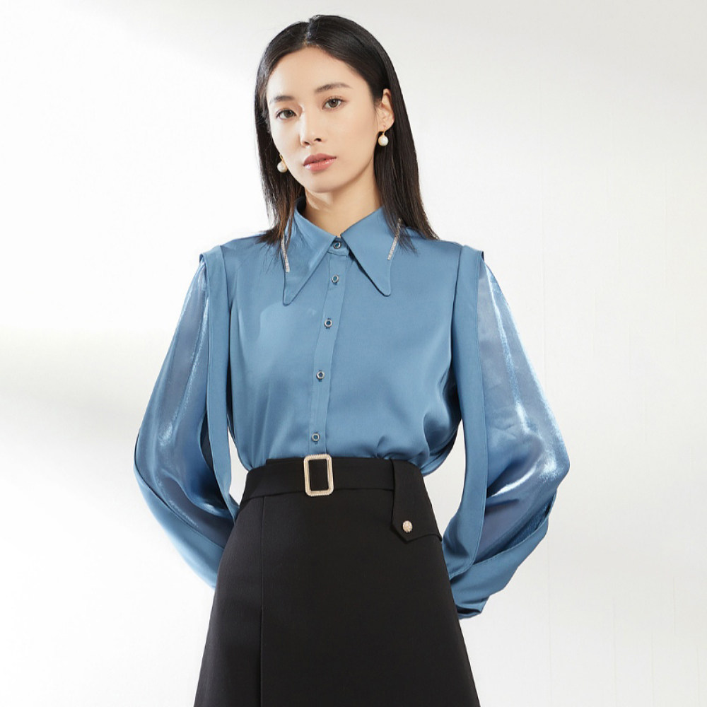 idole奕多春秋季新款缎面长袖衬衫女高级感轻奢港风衬衣气质上衣