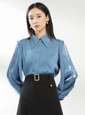 idole奕多春秋季新款缎面长袖衬衫女高级感轻奢港风衬衣气质上衣