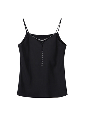 velwin蔚雯v领缎面背心吊带女夏季新款纯色性感内搭打底衫短上衣