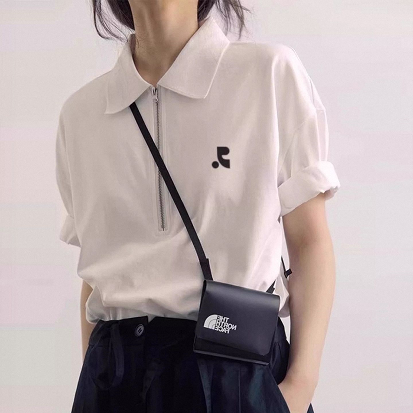 韩国购Restandrecreation短袖t恤女韩系小众设计感拉链polo衫上衣