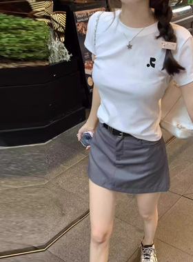 韩国购Restandrecreation短袖T恤女夏季圆领纯棉修身显瘦半袖上衣