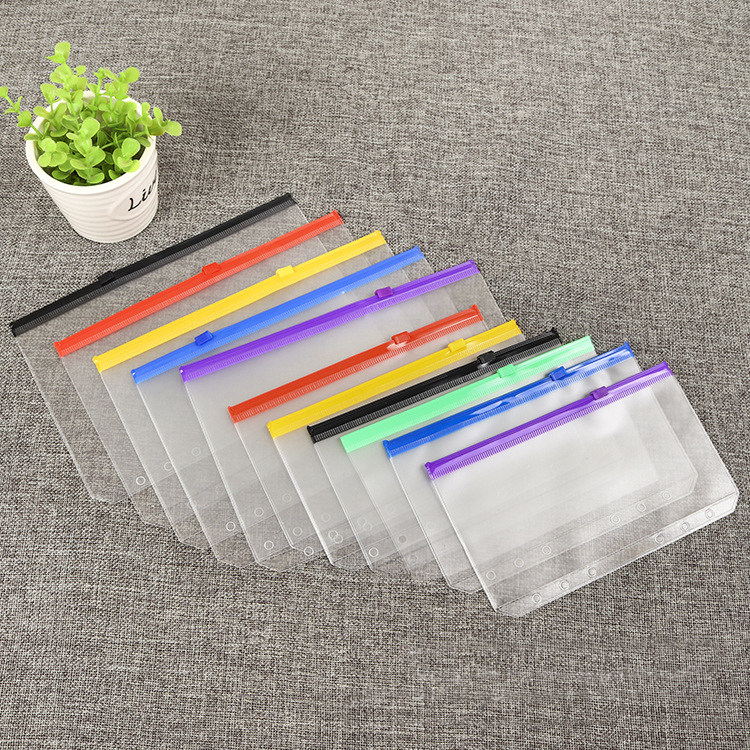 A6A5 수첩 문서 가방 다채로운 지퍼 가리 하트 천공 투명 6 홀 루스 리프 코어 내부 페이지 보관 가방