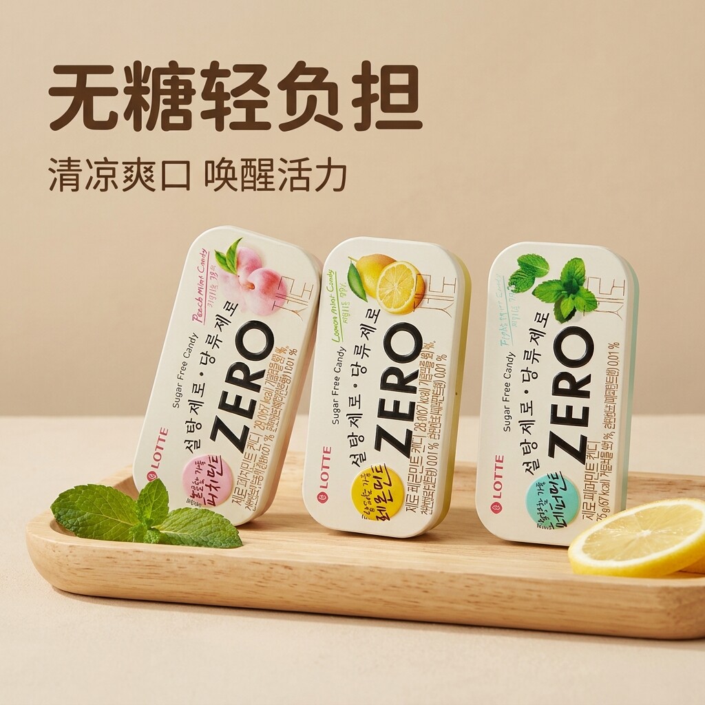 韩国进口乐天zero无糖桃子味薄荷糖柠檬味清口零糖糖果硬糖零食