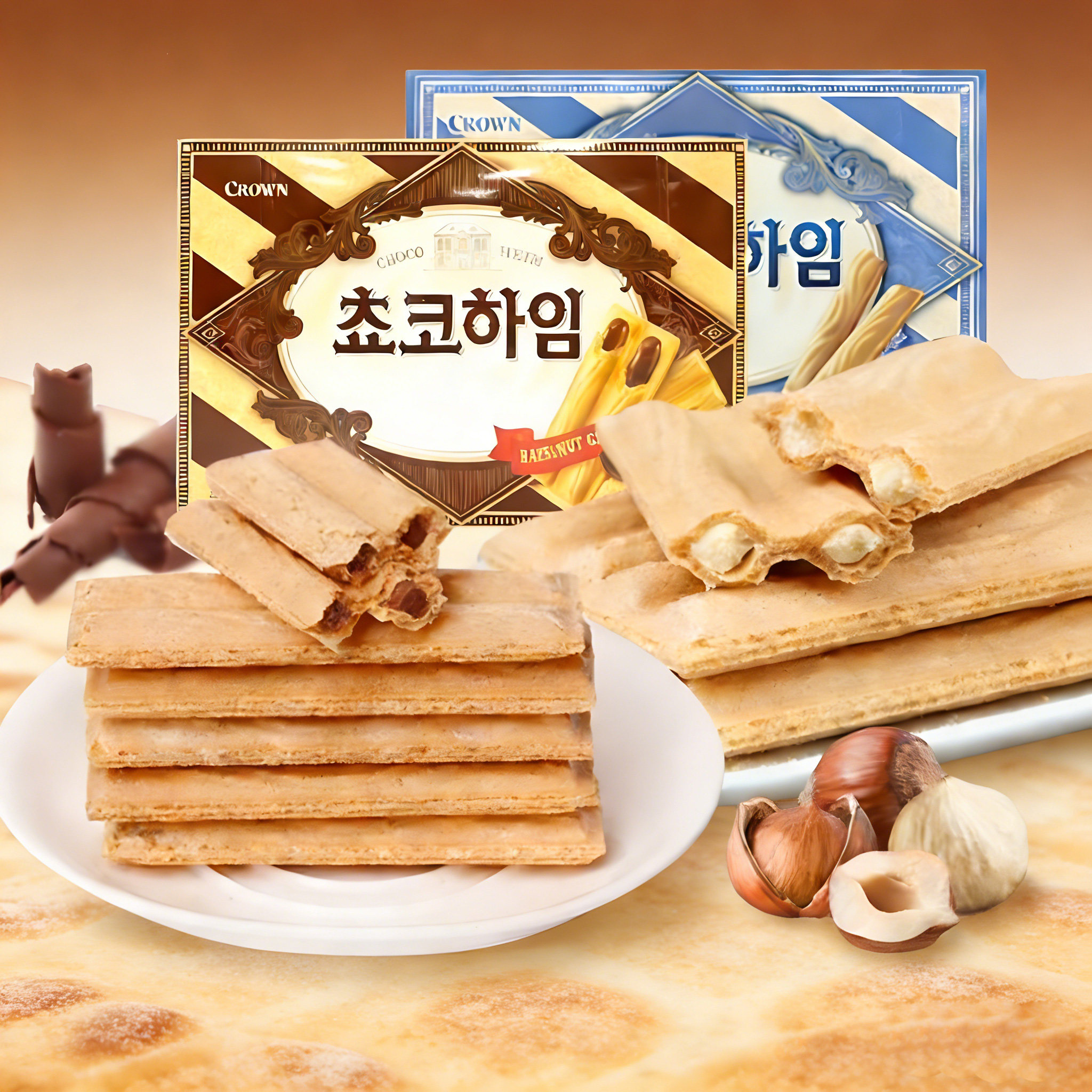 韩国进口零食克丽安榛子巧克力奶油威化饼干142g零食小吃休闲零食