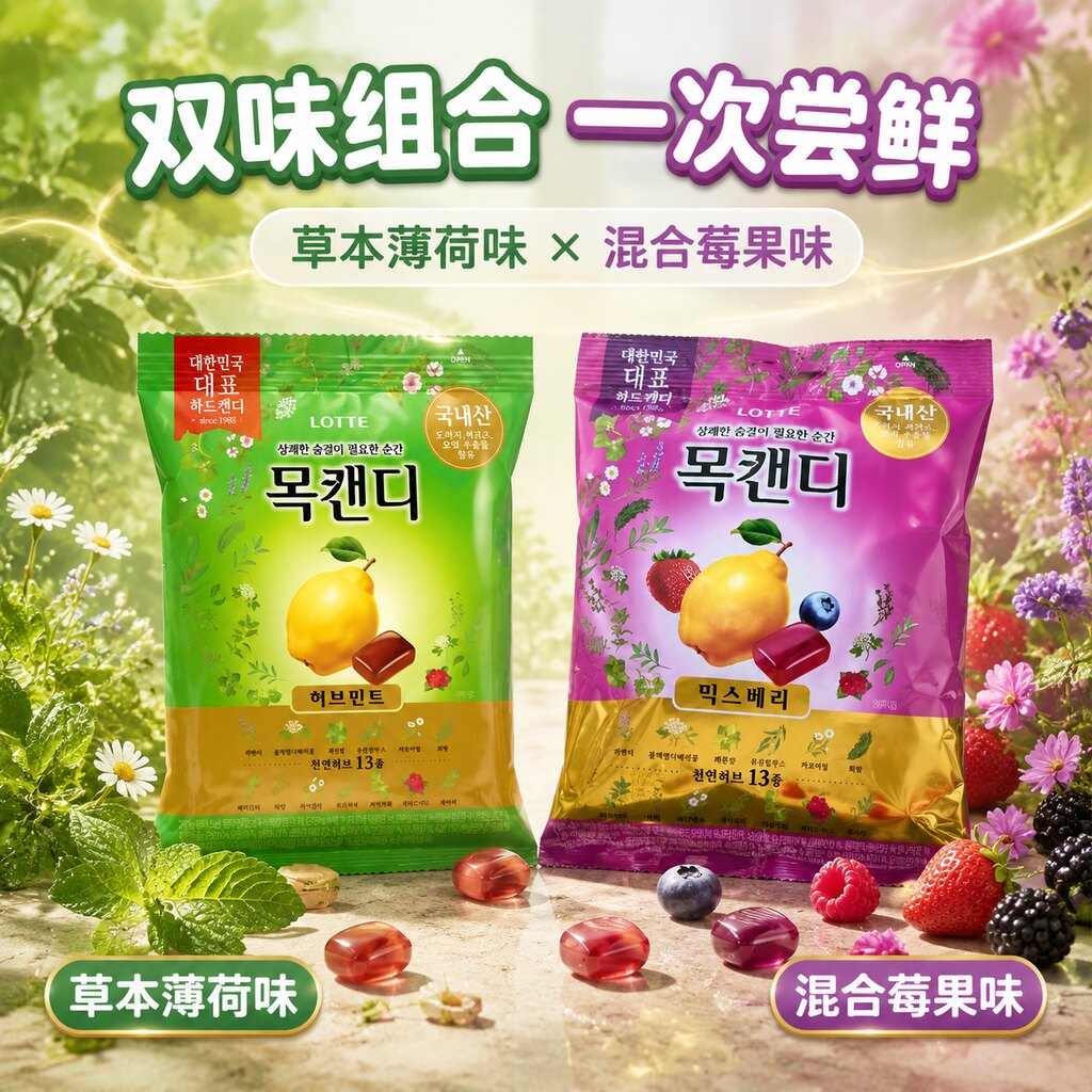 韩国进口 LOTTE 乐天木瓜香草润喉糖薄荷清新口气护嗓便携零食