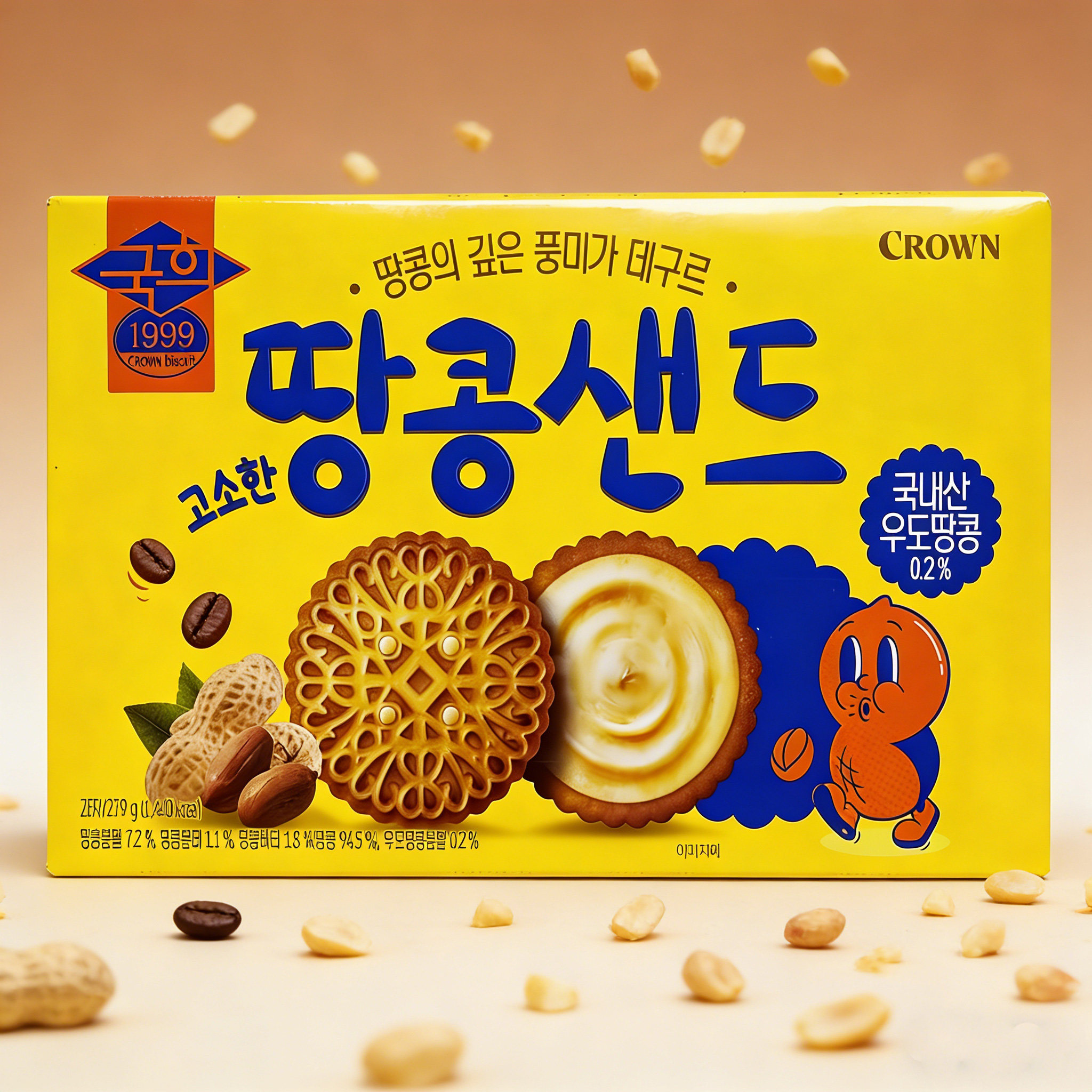 韩国原装进口Crown克丽安花生夹心饼干279g装休闲食品解馋小零食