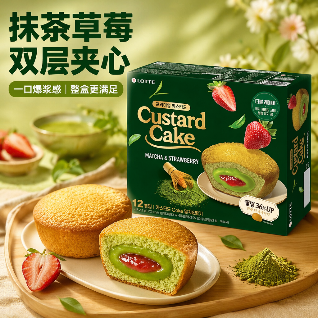 韩国进口乐天抹茶草莓夹心派288g休闲糕点下午茶网红办公室零食