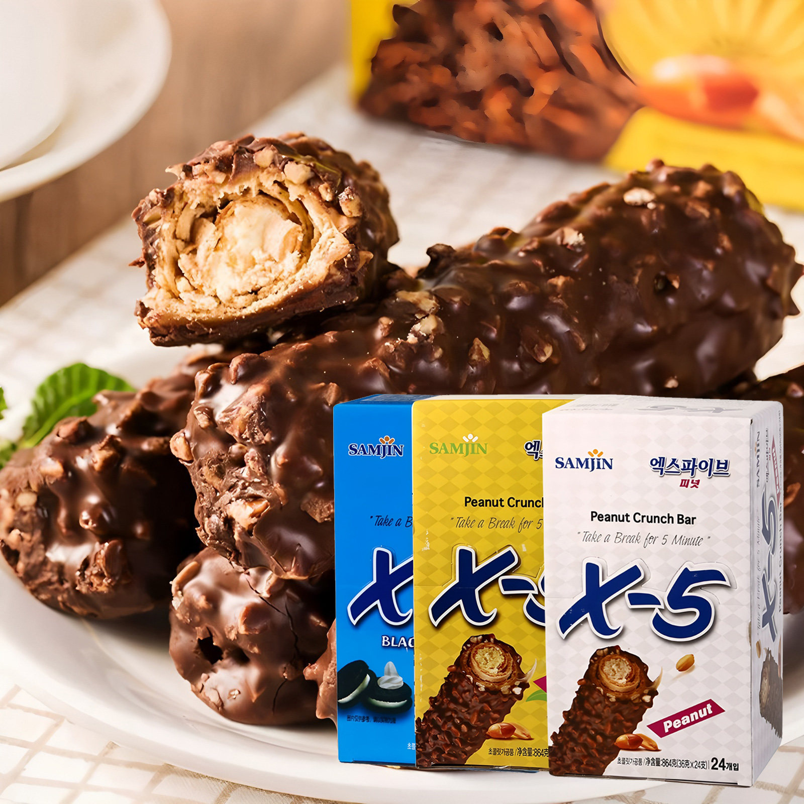 韩国进口零食三进x5花生夹心巧克力棒36g原味奥利奥味香蕉味包邮