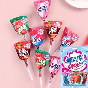 韩国进口零食品乐天棒棒糖袋装 132g可爱创意儿童糖果12支多种口味