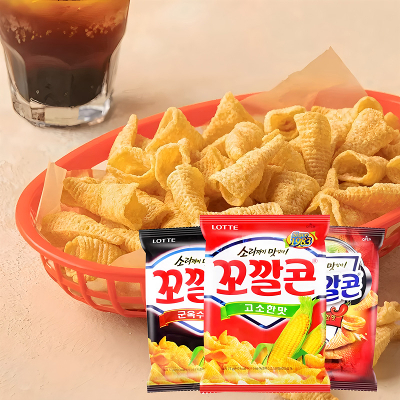韩国进口Lotte乐天玉米脆角67g妙脆角辣味尖角脆膨化休闲零食包邮