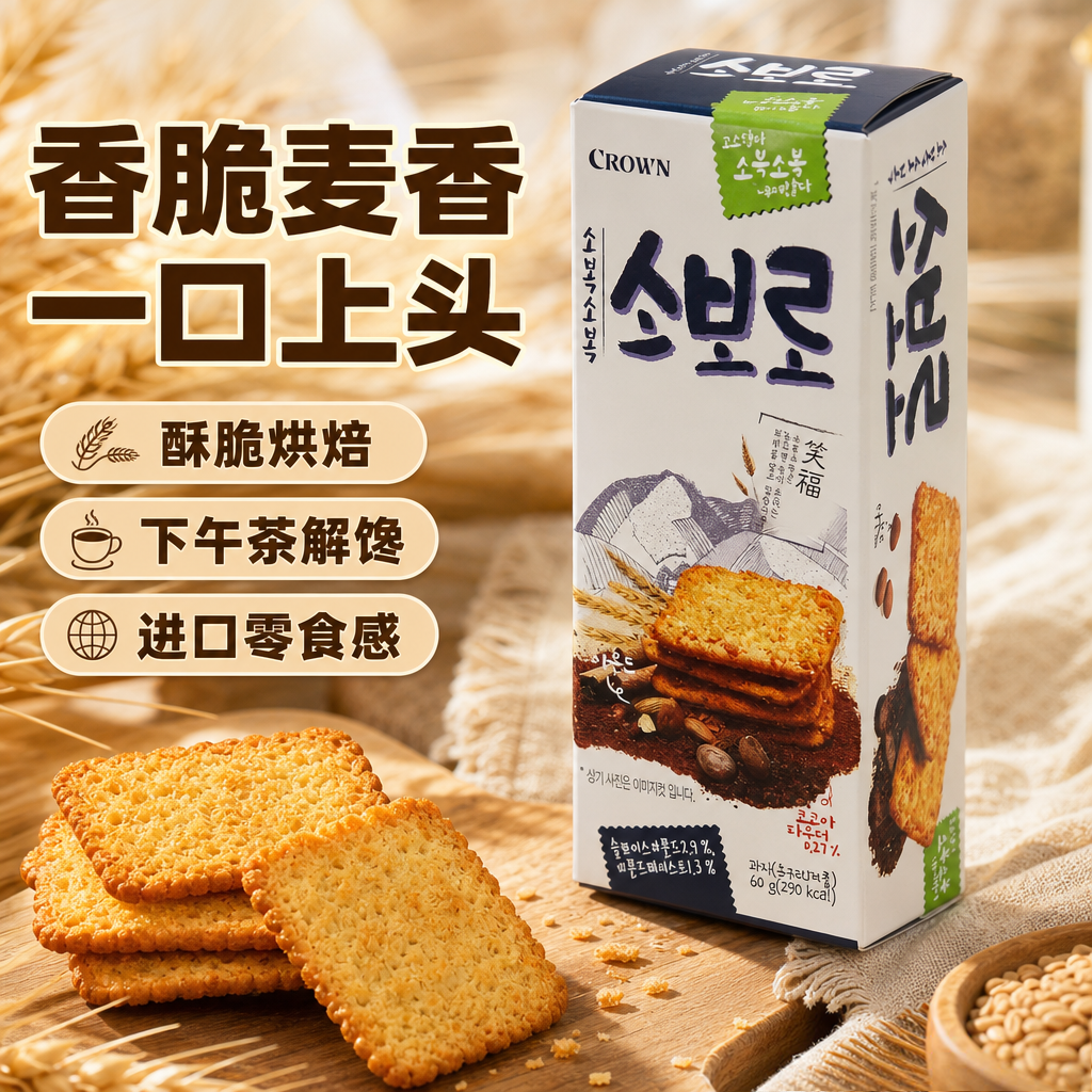 韩国进口零食克丽安crown笑福香酥扁桃仁代餐60g下午茶休闲饼干