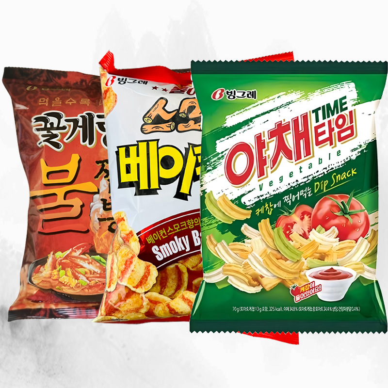 韩国进口食品宾格瑞螃蟹形状膨化脆花蟹片辣味蔬菜味休闲零食70g