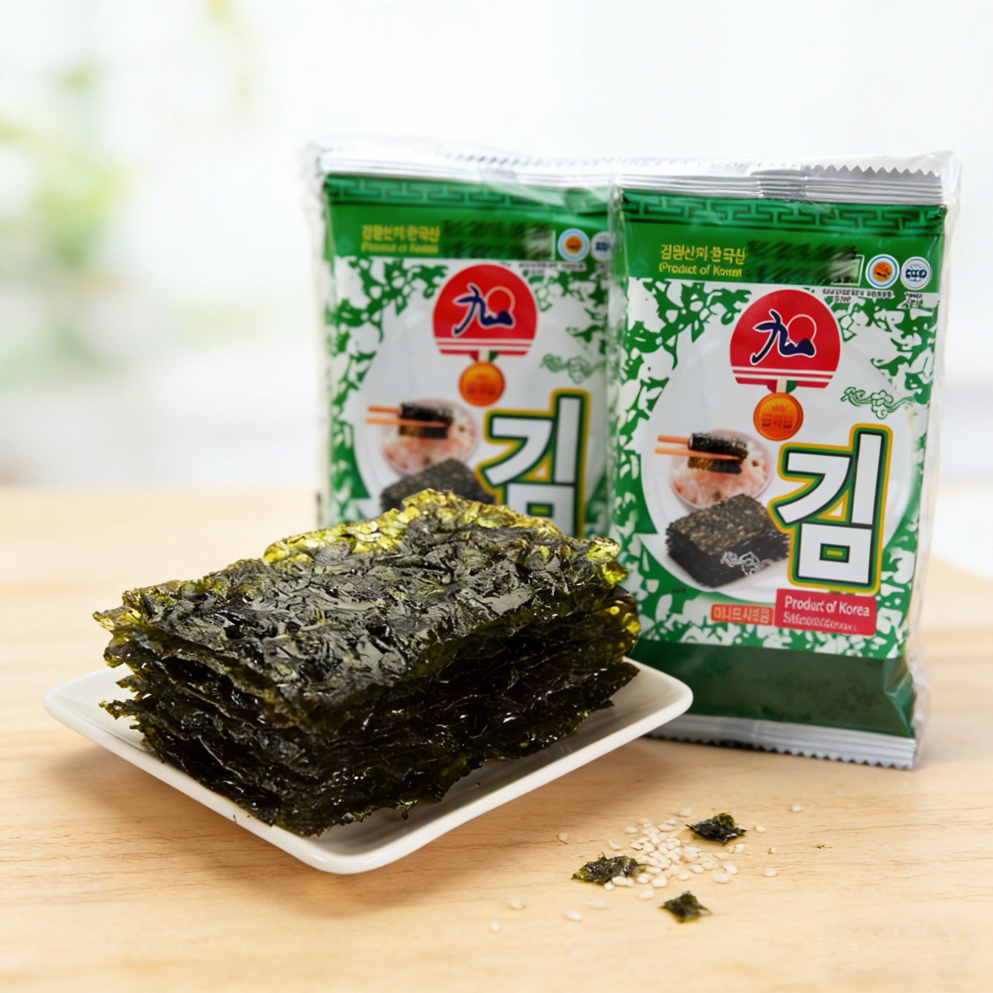 韩国进口零食九日迷你烤海苔紫菜16g含8小包零食小吃休闲食品