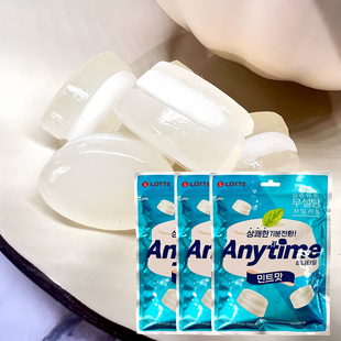 韩国乐天AnyTime三合一薄荷糖三层夹心牛奶味木糖醇糖92g*5袋