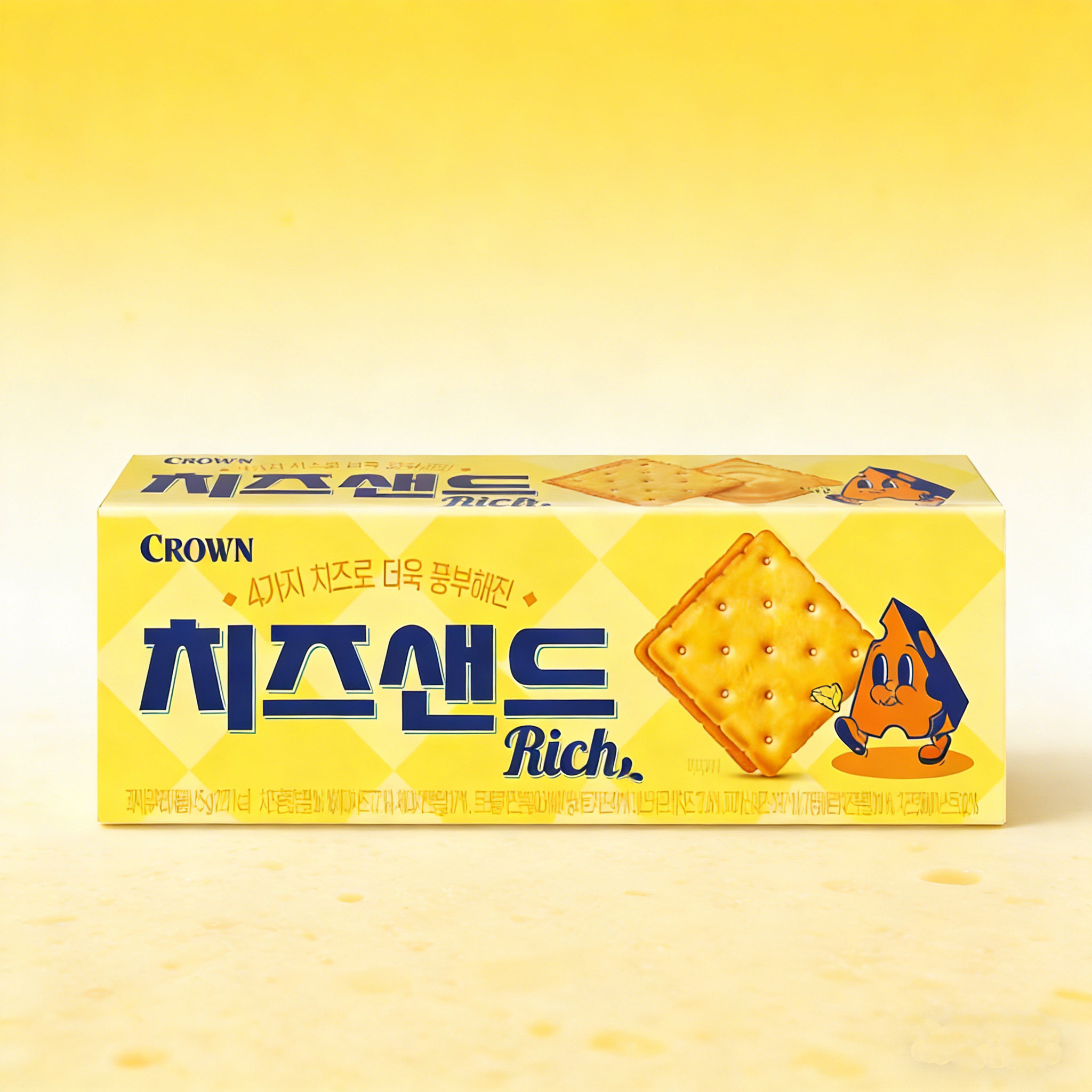 韩国进口儿童休闲小零食Crown克丽安45g咸香奶酪芝士夹心饼干盒装