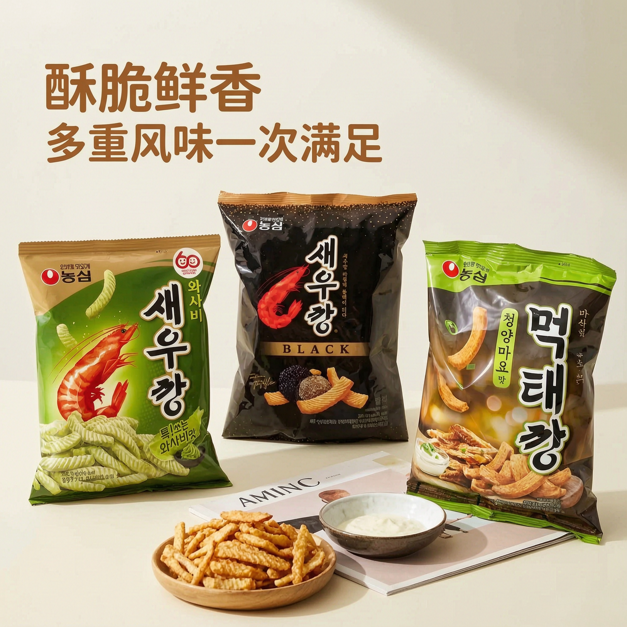 韩国进口新品零食农心虾条芥末味黑松露味虾条零食小吃休闲食品