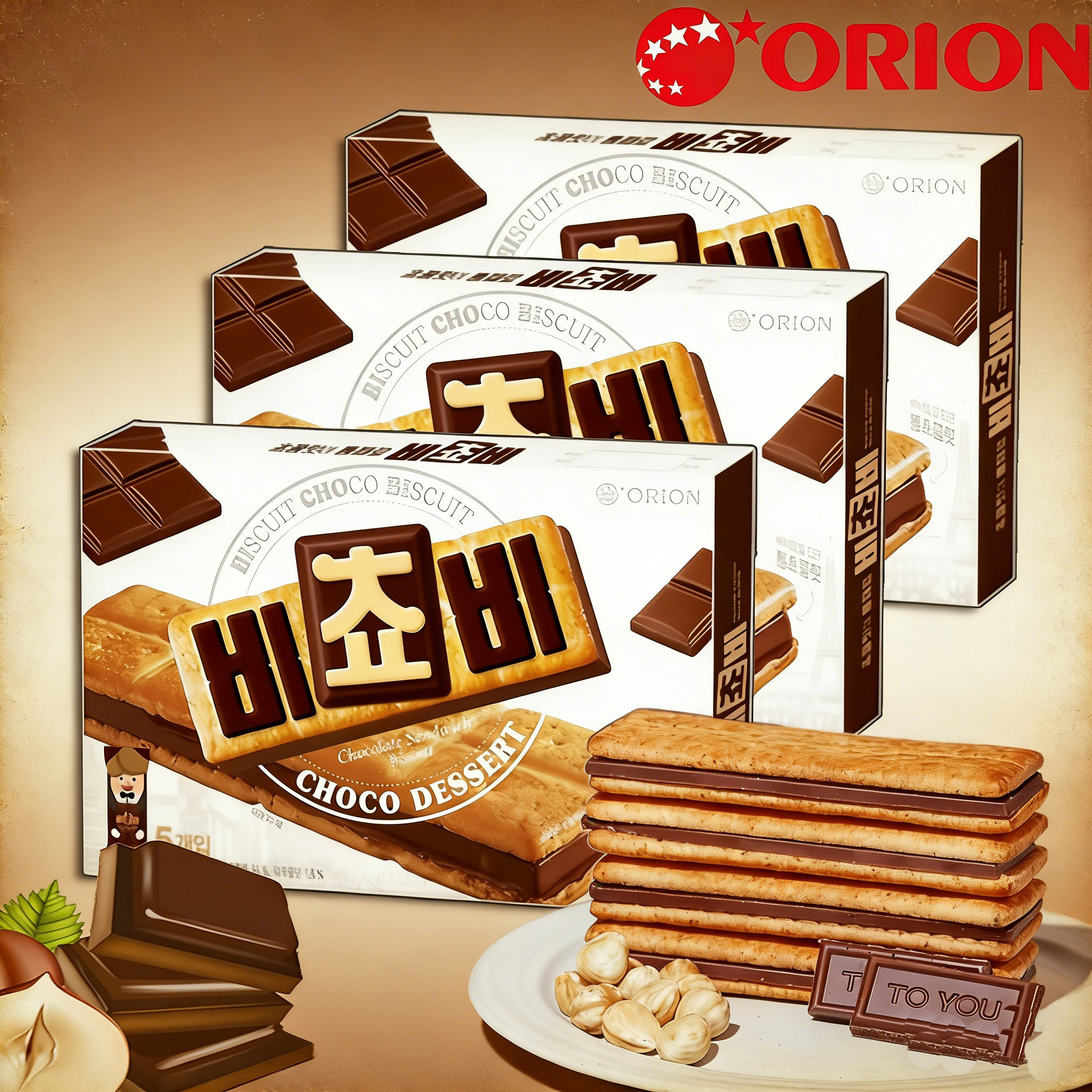 韩国进口零食小吃ORION好丽友巧克力榛子三明治夹心饼干休闲食品