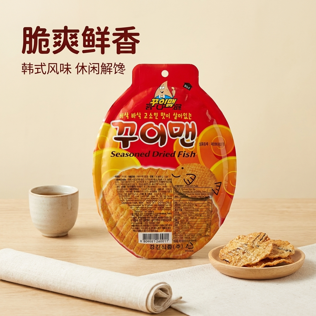韩国进口烤鱼片零食香鱼味饼干纯鱼肉无淀粉海鲜饼23g朴灿烈同款