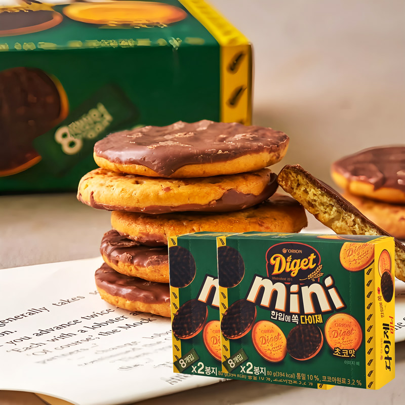 进口韩国食品好丽友全麦巧克力饼干80g*2盒迷你早餐代餐粗粮点心