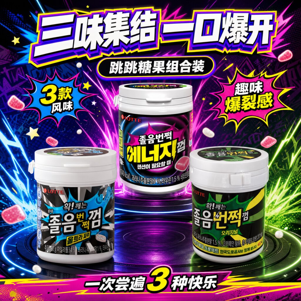 韩国进口零食乐天新款超爽口香糖薄荷辣味木糖醇提神食品87g罐装