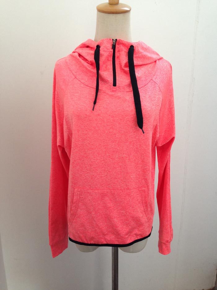 女子运动长袖T恤连帽功能面料涤纶速干跑步衣短款