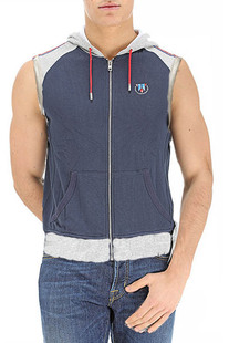 青年男式春秋装连帽拉链无袖卫衣外套棉针织休闲修身潮男开衫AM