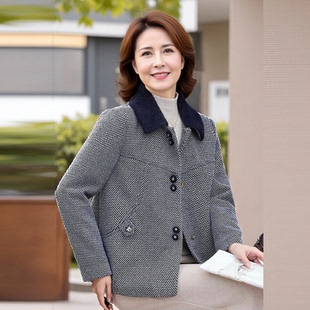 阔太冬季女式外套妈妈装中年翻毛领优雅气质毛呢百搭毛呢上衣
