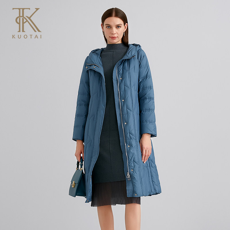 阔太羽绒服女长款2021年冬季新款连帽修身时尚保暖系带收腰外套