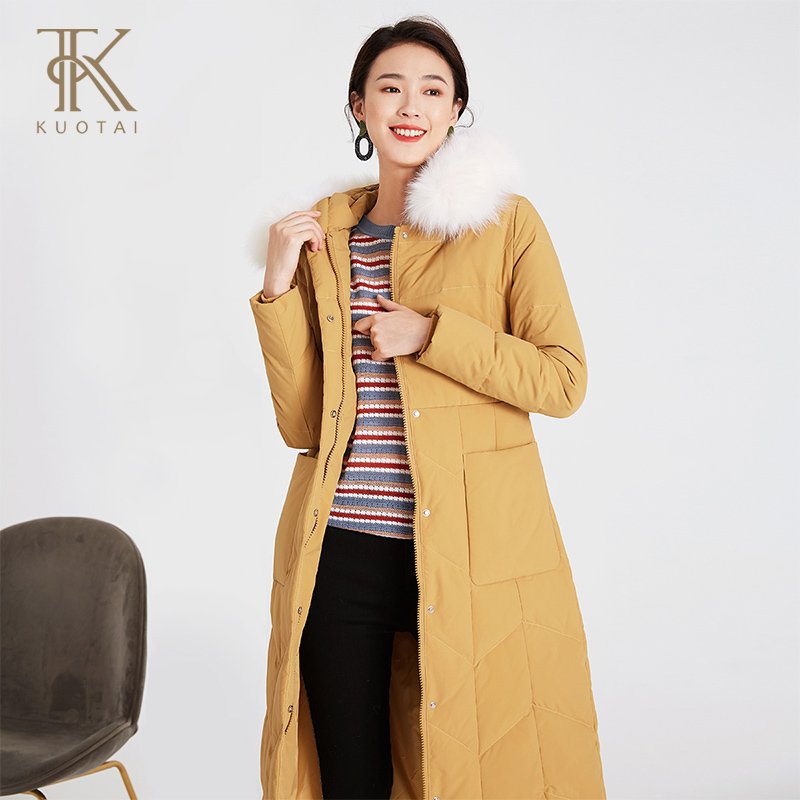 新款连帽狐狸毛领羽绒服过膝大衣