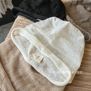大头围亚麻轻薄透气宽松堆堆帽女夏季日系简约防风包头帽时尚冷帽