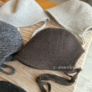 倪妮同款日系简约针织开衩绑带渔夫帽女秋冬保暖宽松显脸小盆帽子