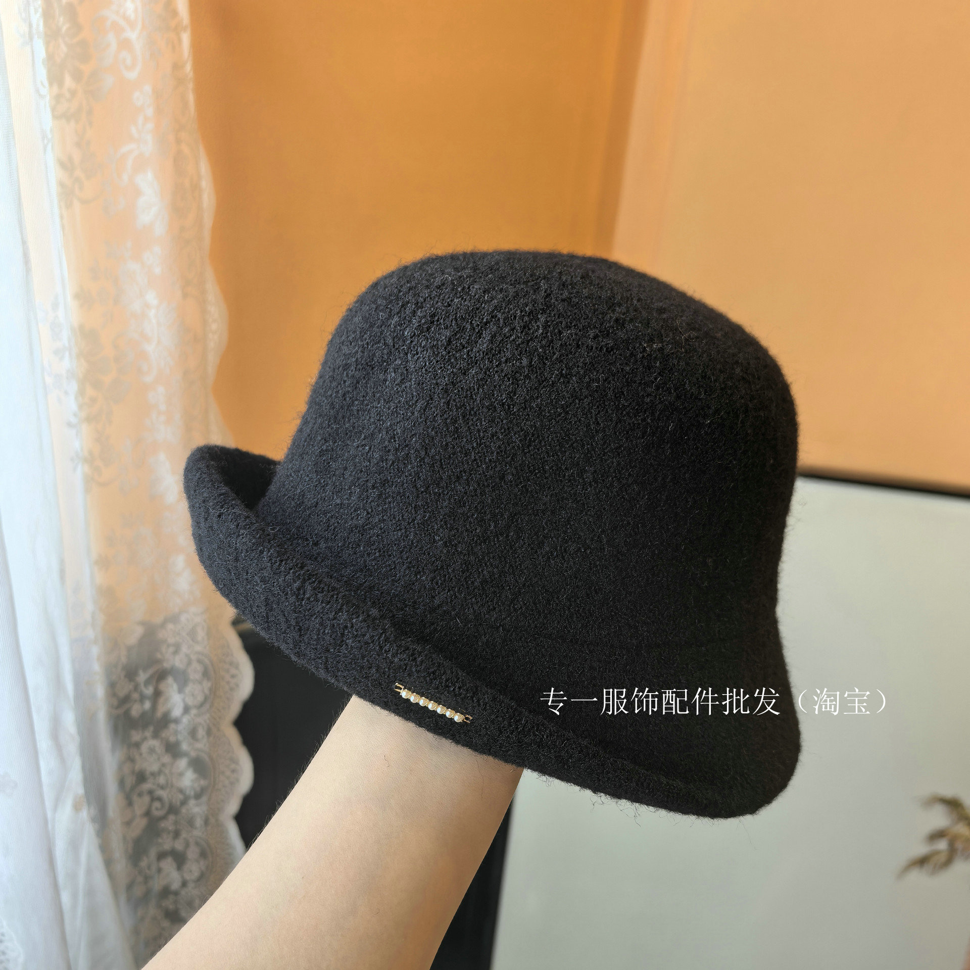 韩版卷边圆顶小礼帽女士冬天时尚针织毛呢保暖盆帽休闲百搭渔夫帽