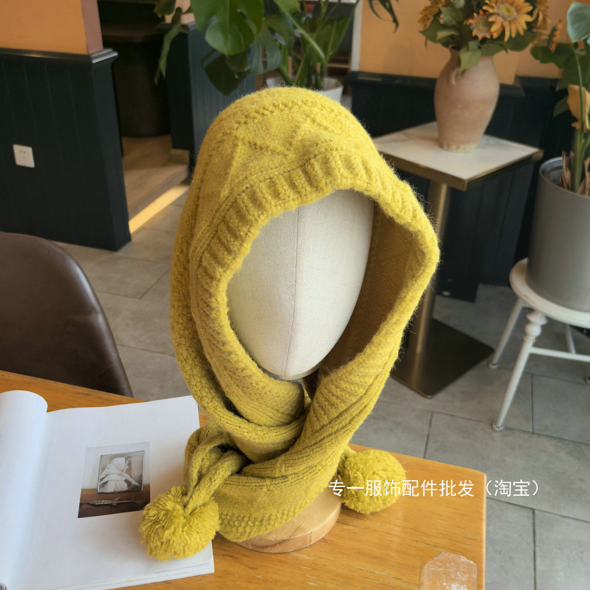 高品质连帽围巾一体帽女秋冬保暖护耳针织毛线帽百搭防风围脖帽子