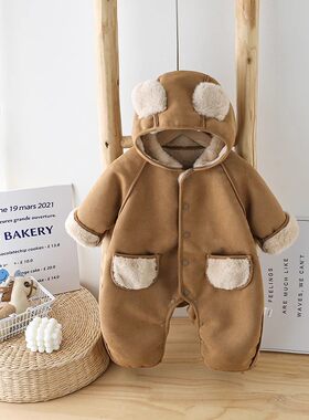 婴儿连体衣宝宝衣服秋冬麂皮绒新生儿哈衣外出服抱衣冬装加绒冬季