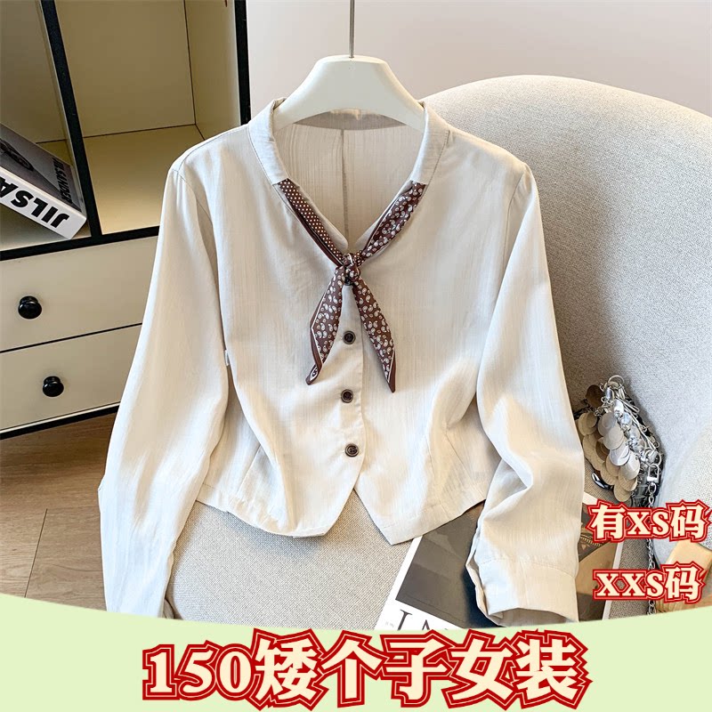 秋装女装小个子150cm显高加小码XXS丝巾长袖衬衫打底衫上衣百搭